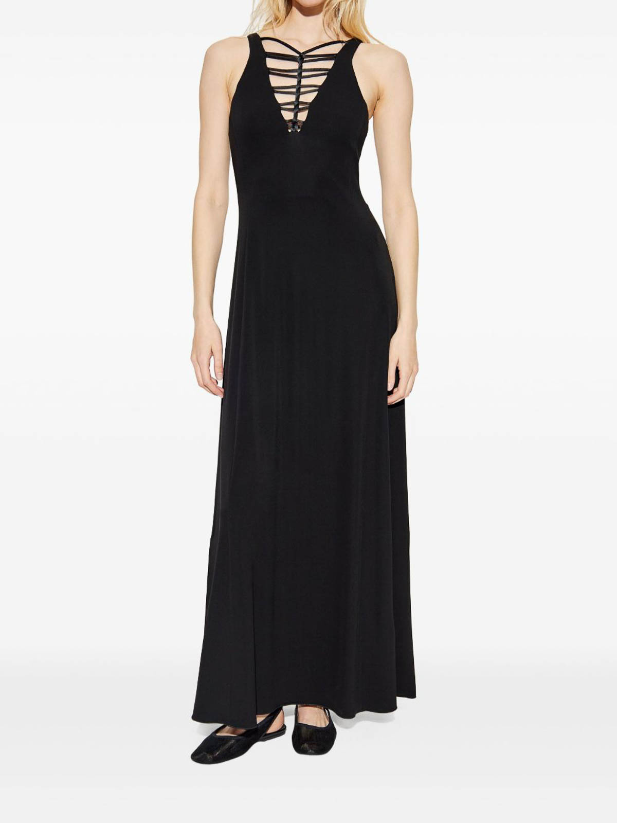 Emporio Armani Long Dress With Flared Hem And Scoop Back In Black