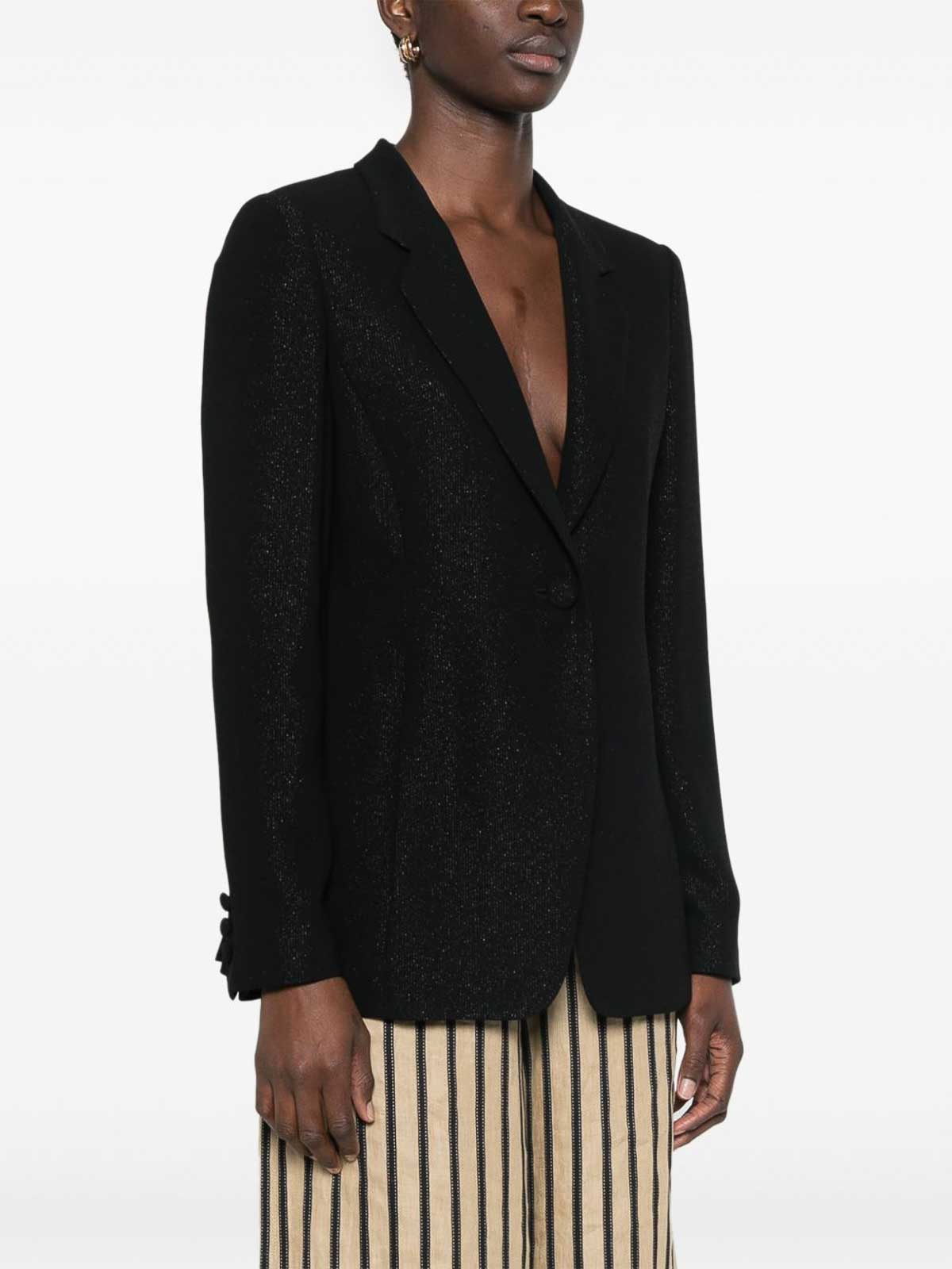 Emporio Armani Single-breasted Blazer Jacket Glitter Finish In Black