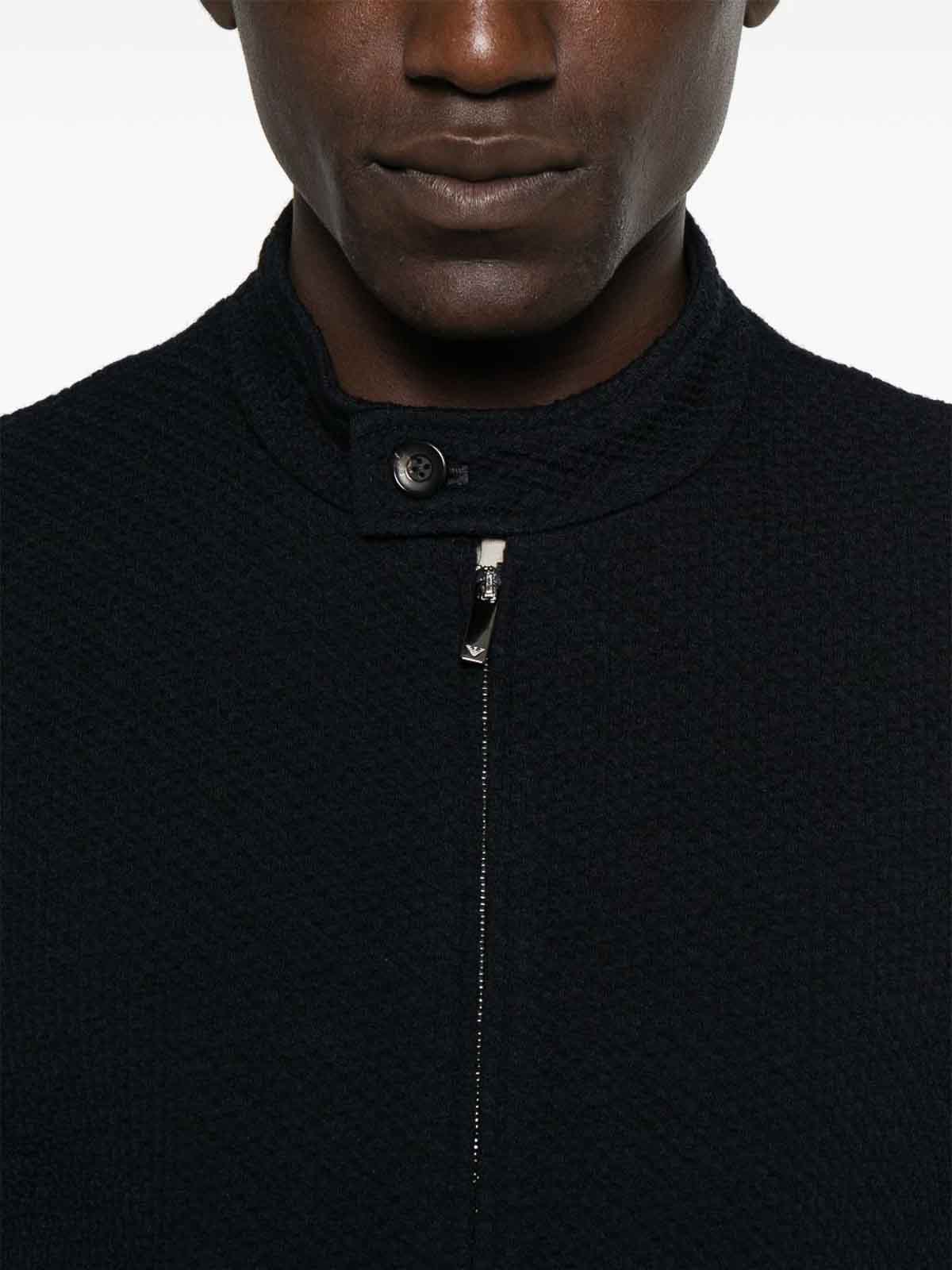 Emporio Armani Wool Blend Blouson Jacket In Black