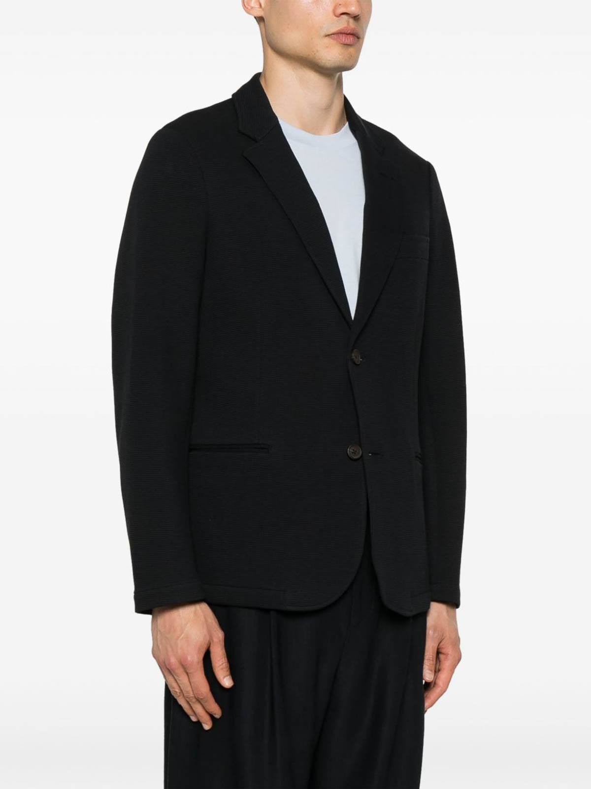 Emporio Armani Navy Blue Cotton Single-breasted Blazer In Blue