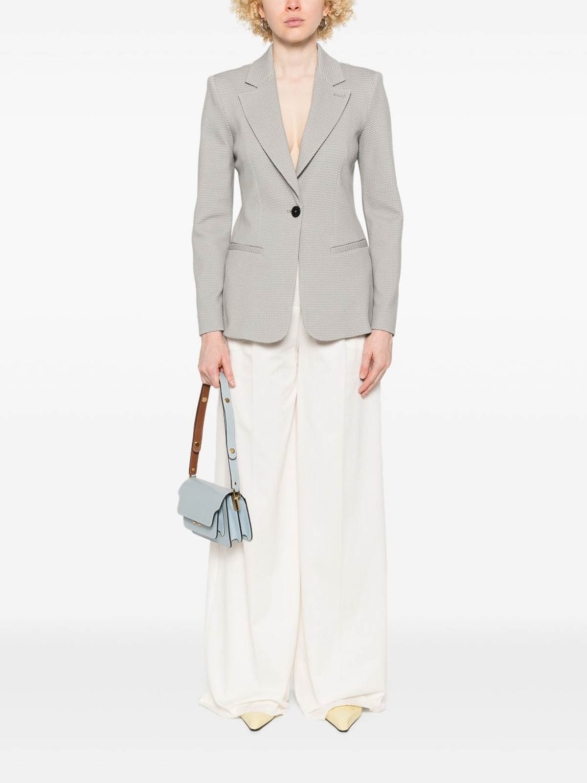 Emporio Armani Single-breasted Blazer With Flap Pockets In Gray