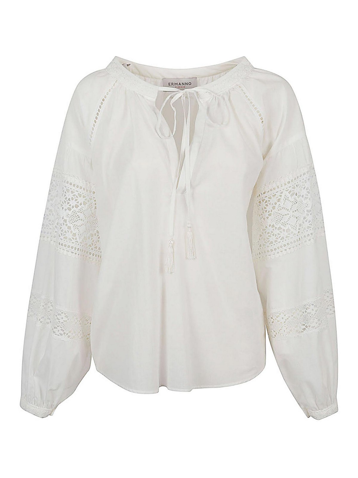 Ermanno Firenze Cotton Shirt With Lace Details In White