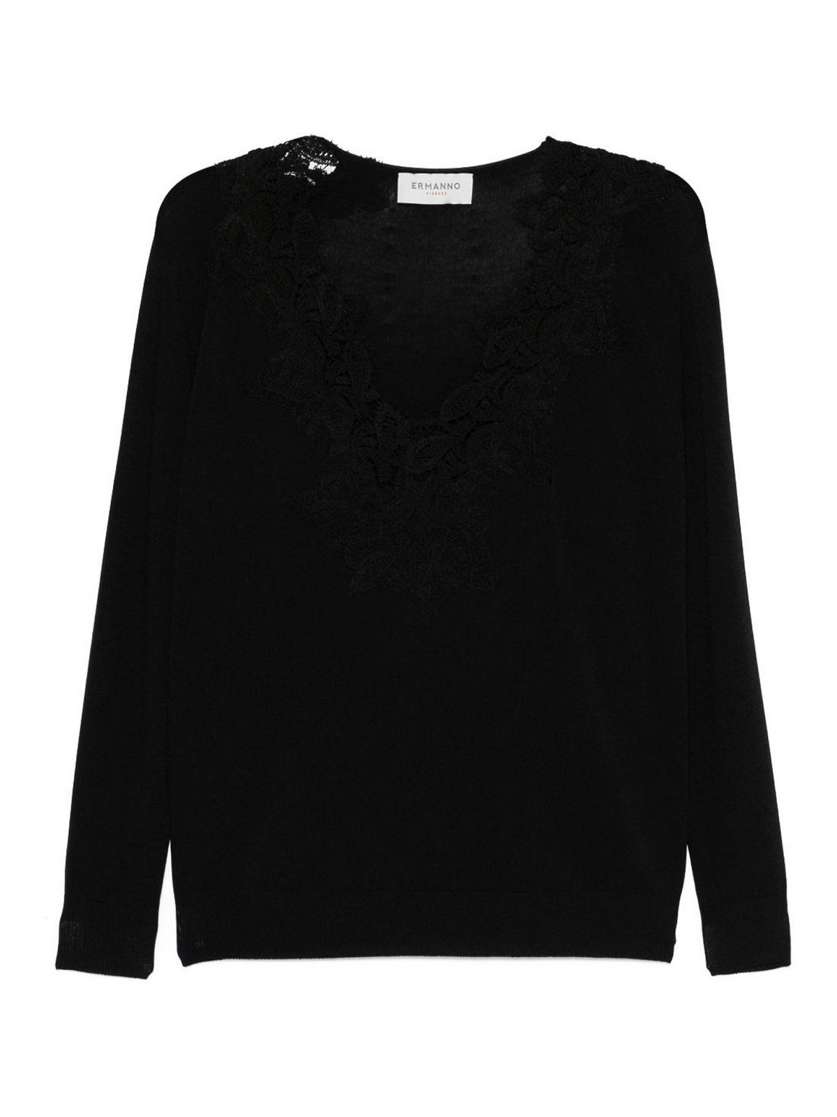 Ermanno Firenze Lace Detail Top In Black