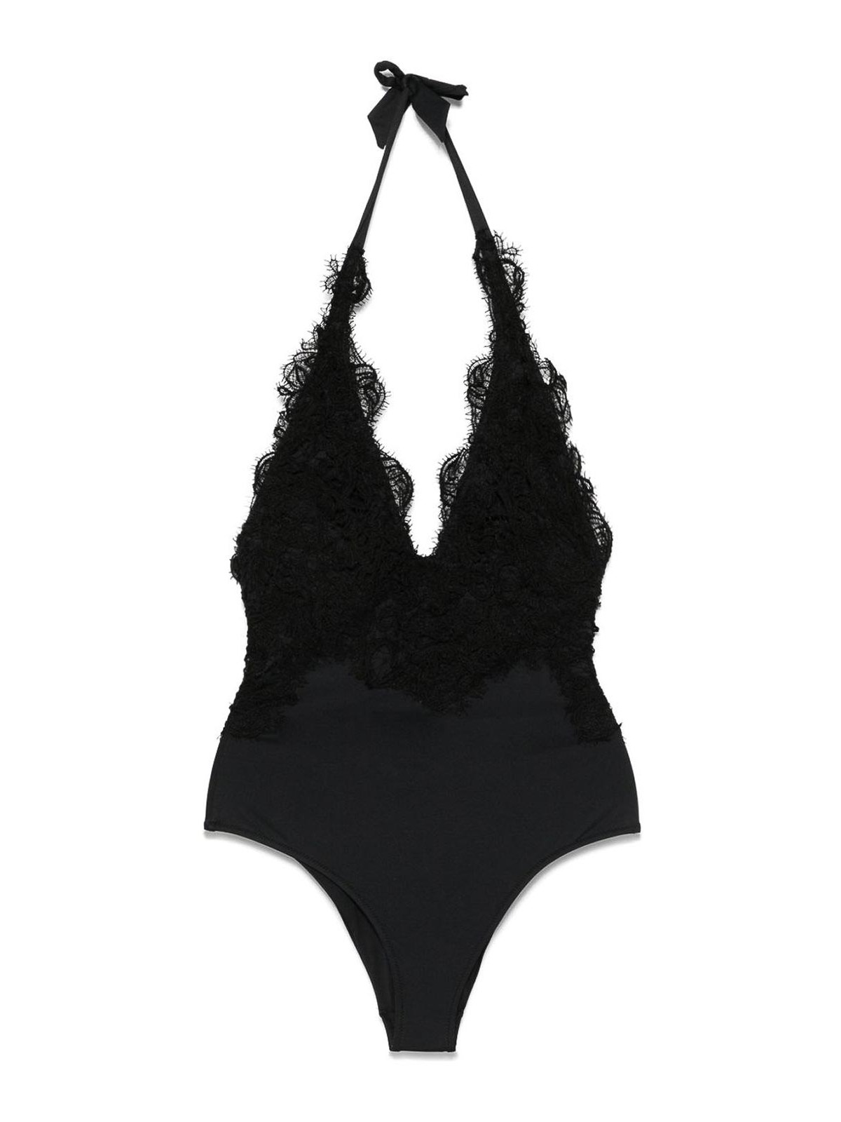 Ermanno Scervino Lace Detail V-neck Halter Swimsuit In Black