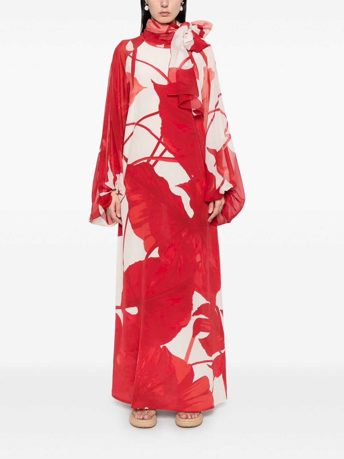 F.r.s For Restless Sleepers Printed Silk Long Dress In Red
