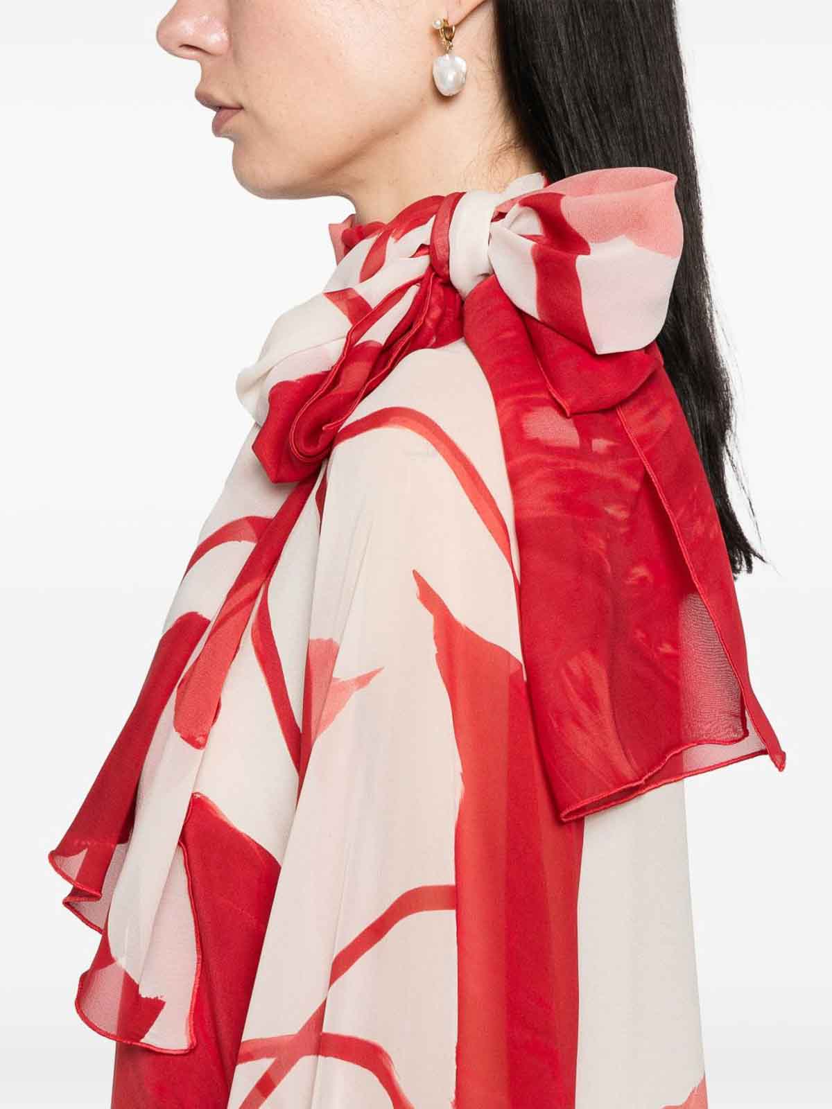 F.r.s For Restless Sleepers Printed Silk Long Dress In Red