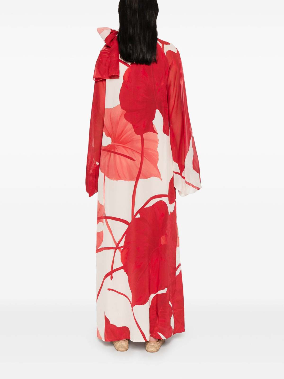 F.r.s For Restless Sleepers Printed Silk Long Dress In Red