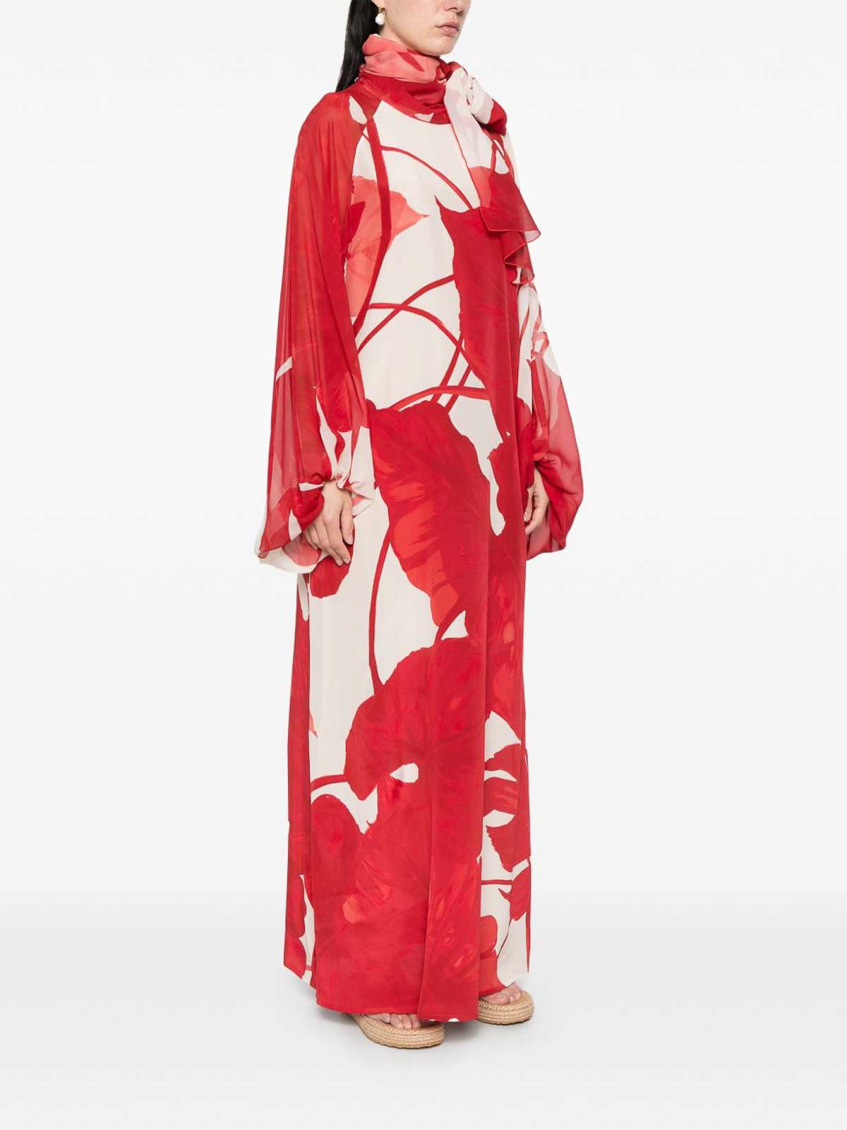 F.r.s For Restless Sleepers Printed Silk Long Dress In Red