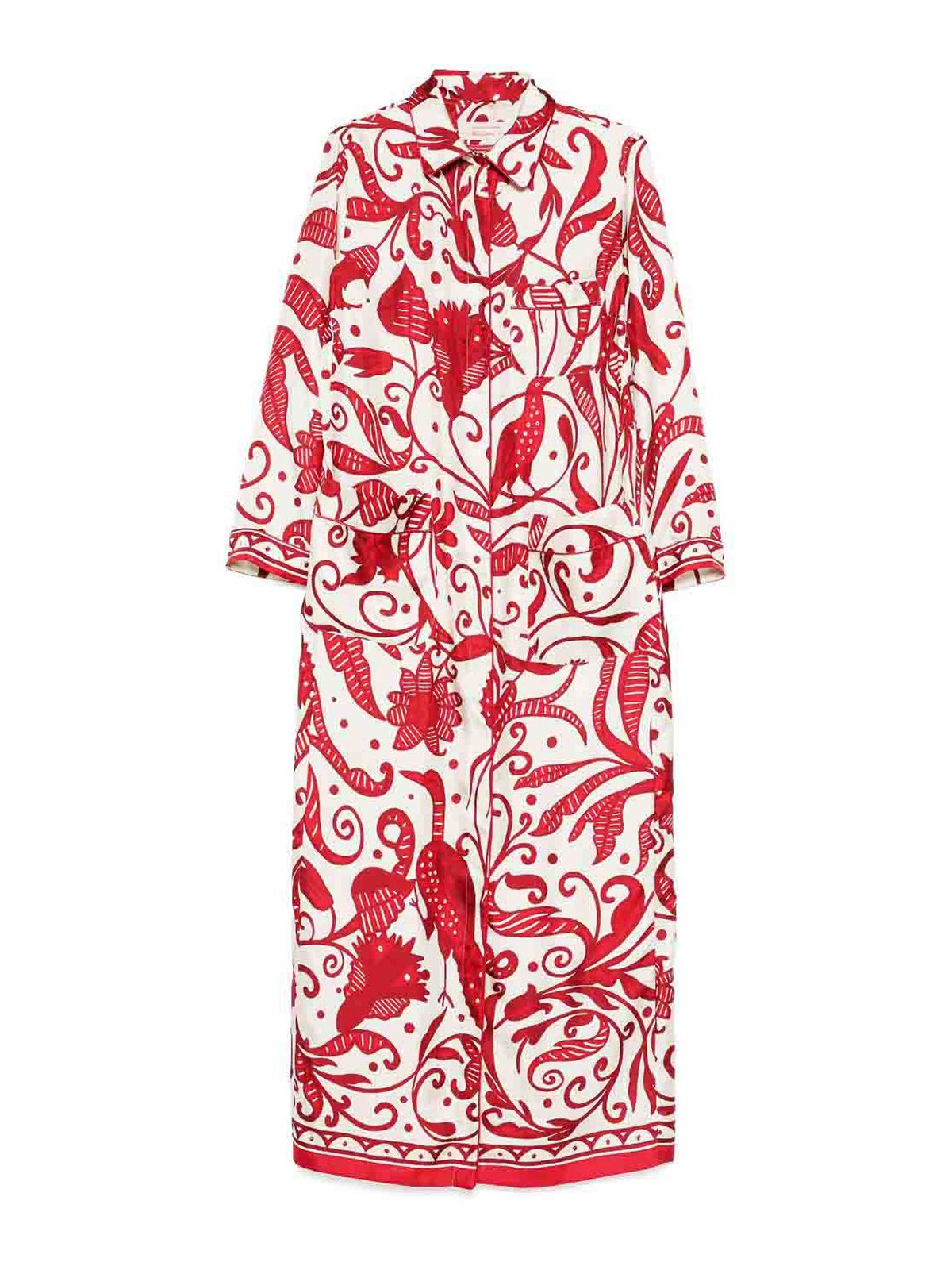 F.r.s For Restless Sleepers Printed Silk Long Shirtdress In White