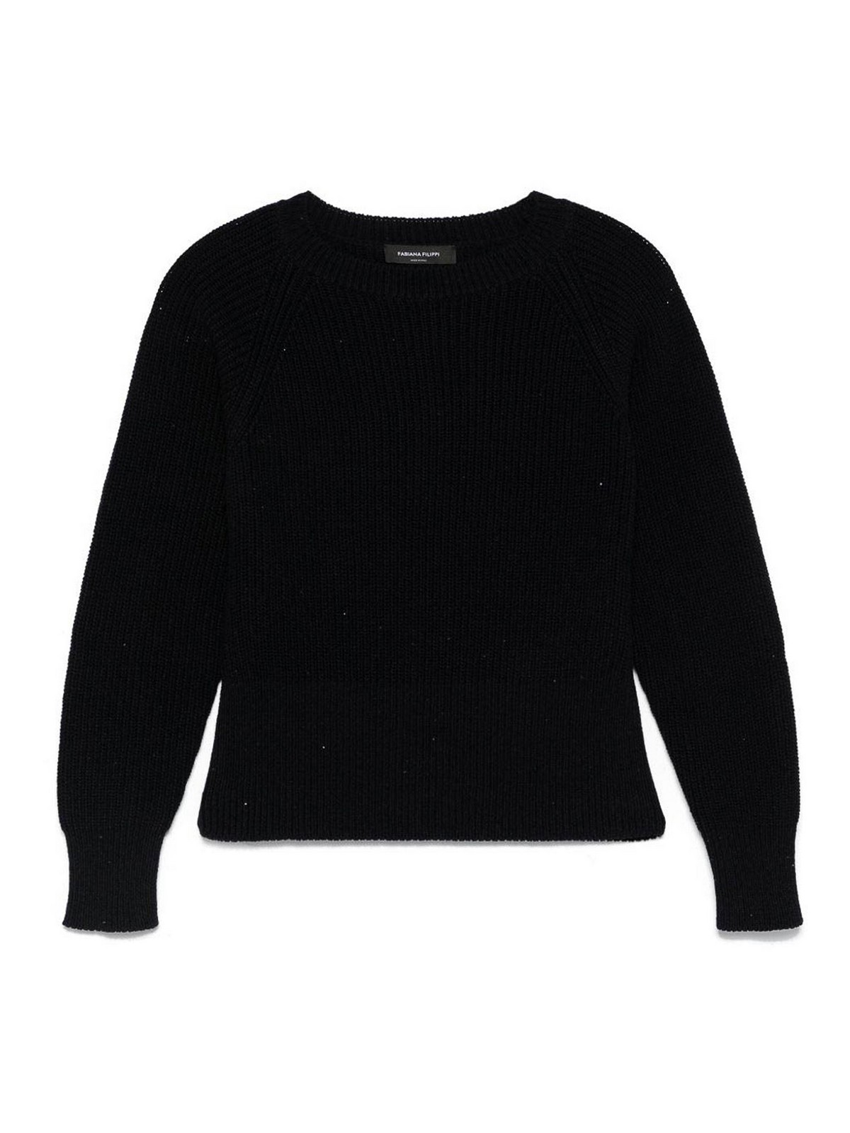 Fabiana Filippi Ribbed Crewneck Sweater With Fitted Cuffs In Blue