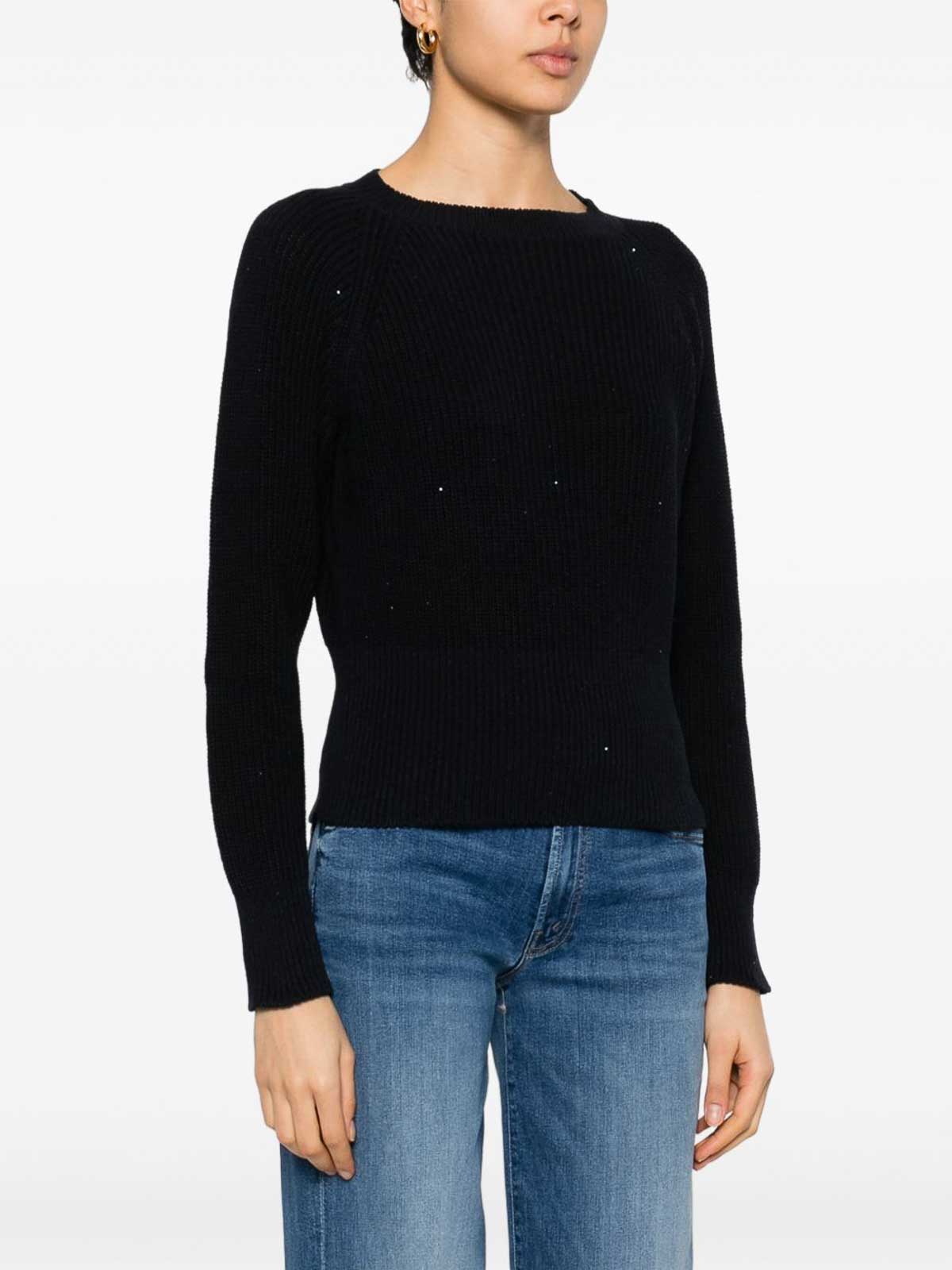Fabiana Filippi Ribbed Crewneck Sweater With Fitted Cuffs In Blue