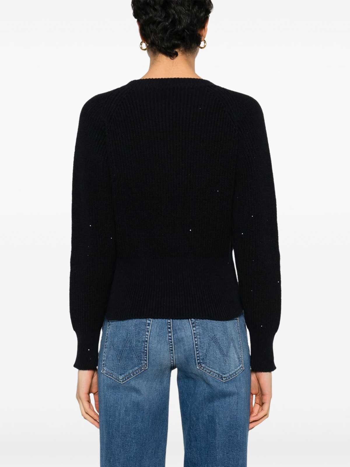 Fabiana Filippi Ribbed Crewneck Sweater With Fitted Cuffs In Blue