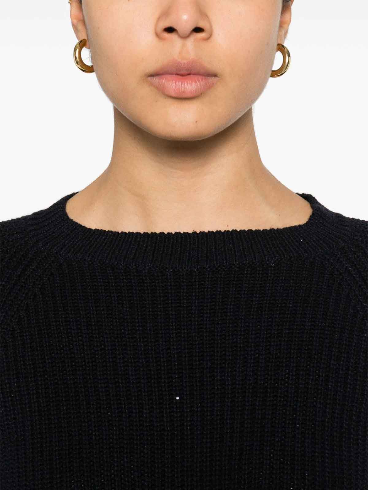 Fabiana Filippi Ribbed Crewneck Sweater With Fitted Cuffs In Blue
