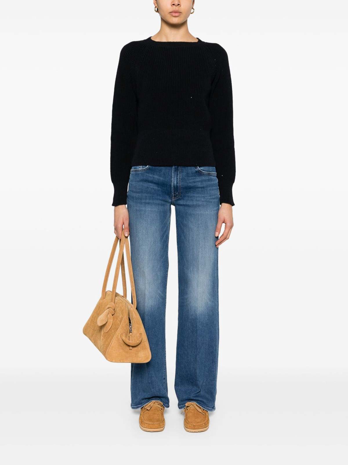 Fabiana Filippi Ribbed Crewneck Sweater With Fitted Cuffs In Blue
