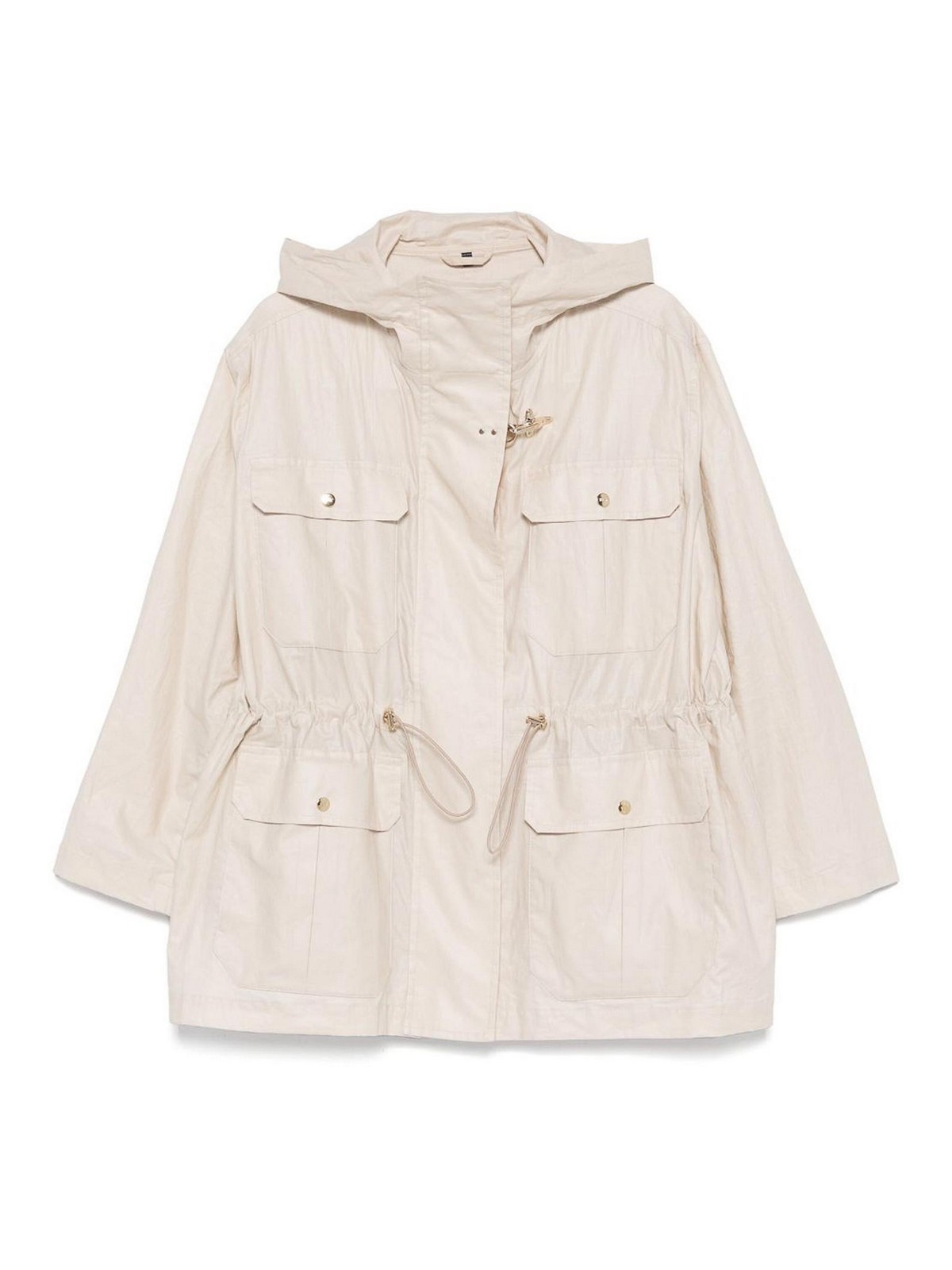 Fay Linen And Cotton Blend Parka Coat In Neutral