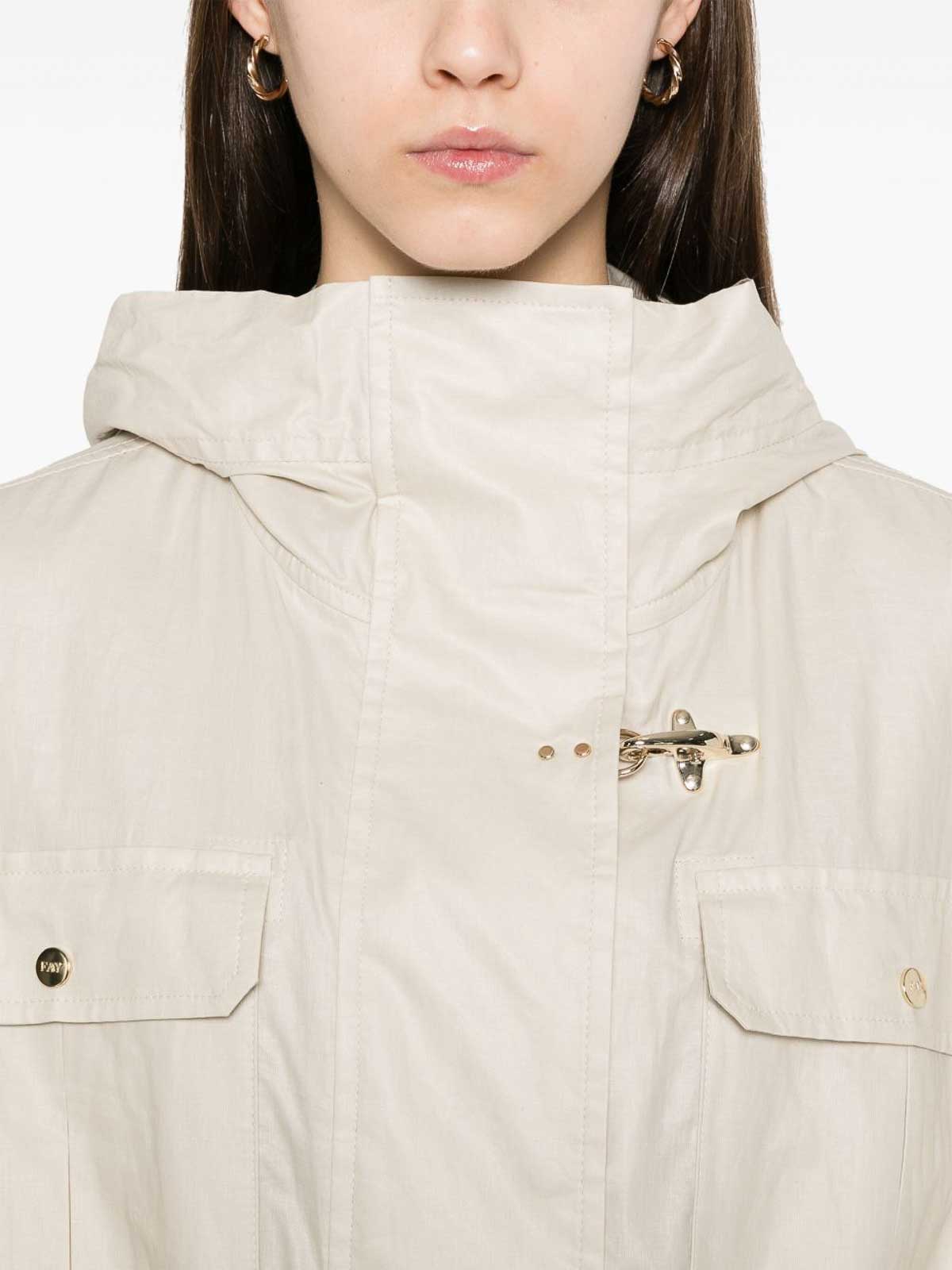 Fay Linen And Cotton Blend Parka Coat In Neutral