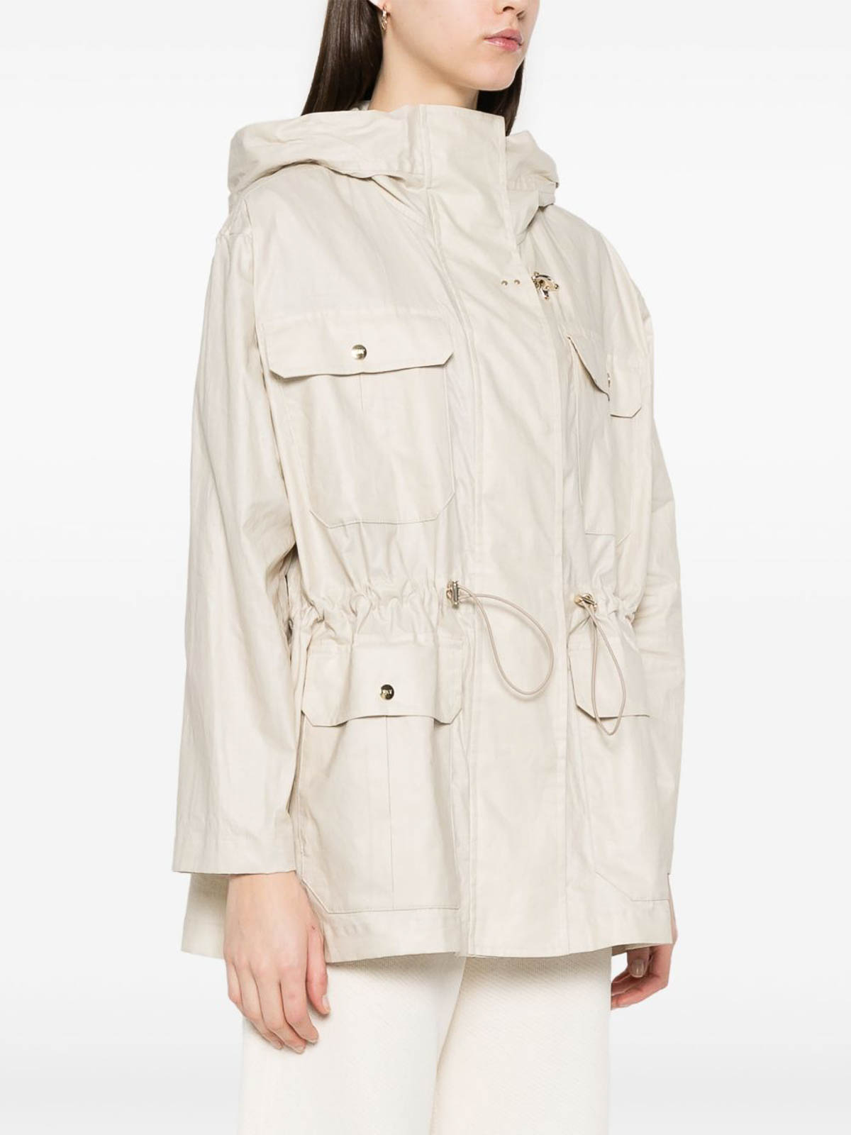 Fay Linen And Cotton Blend Parka Coat In Neutral