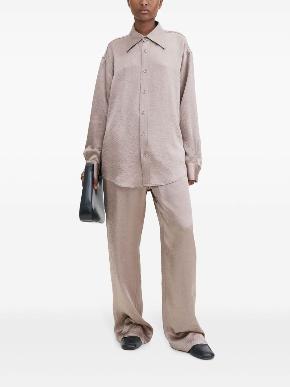 Filippa K Crinkled Long-sleeves Shirt Oversized Collar In Sand