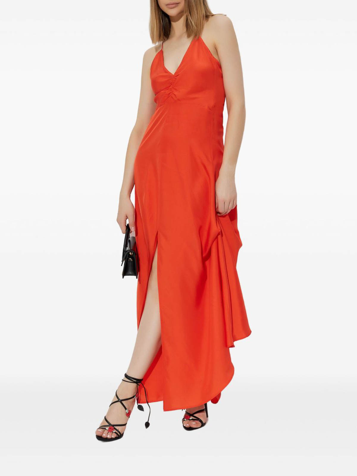 Forte Forte Flowing Silk Maxi Dress With Spaghetti Straps In Orange