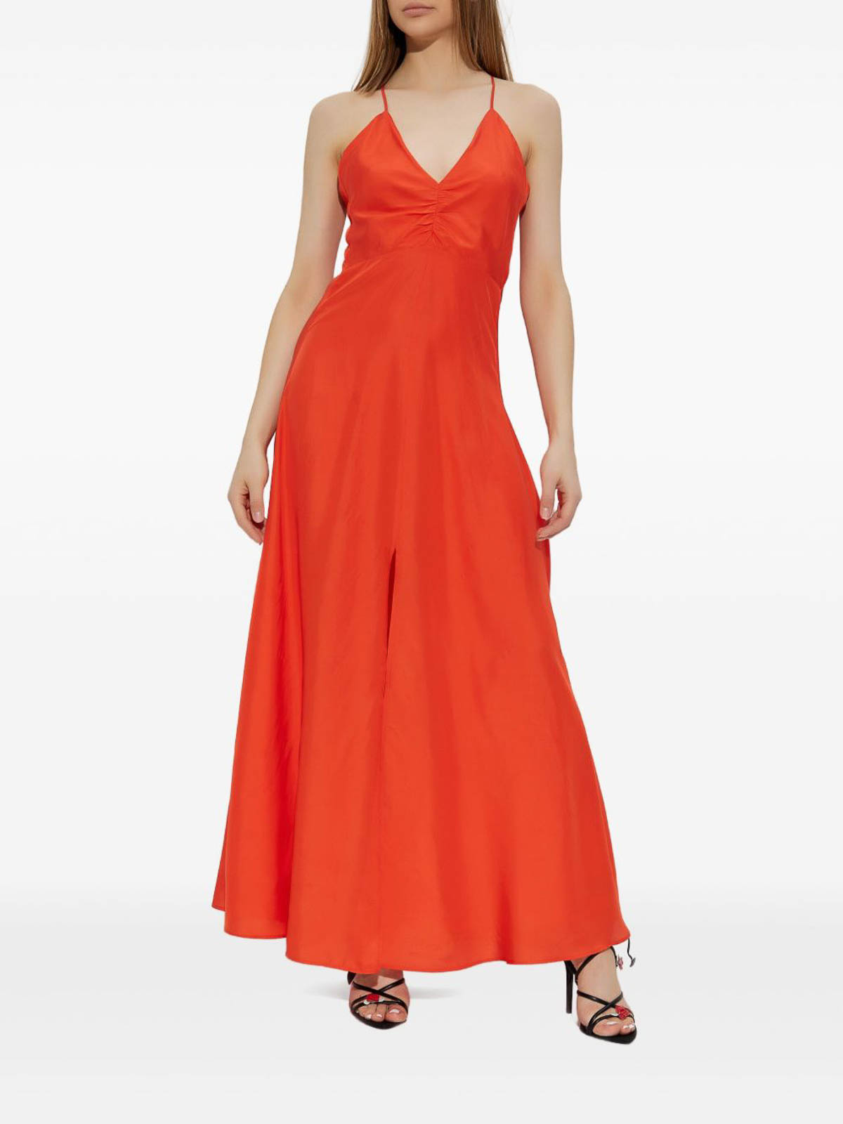 Forte Forte Flowing Silk Maxi Dress With Spaghetti Straps In Orange