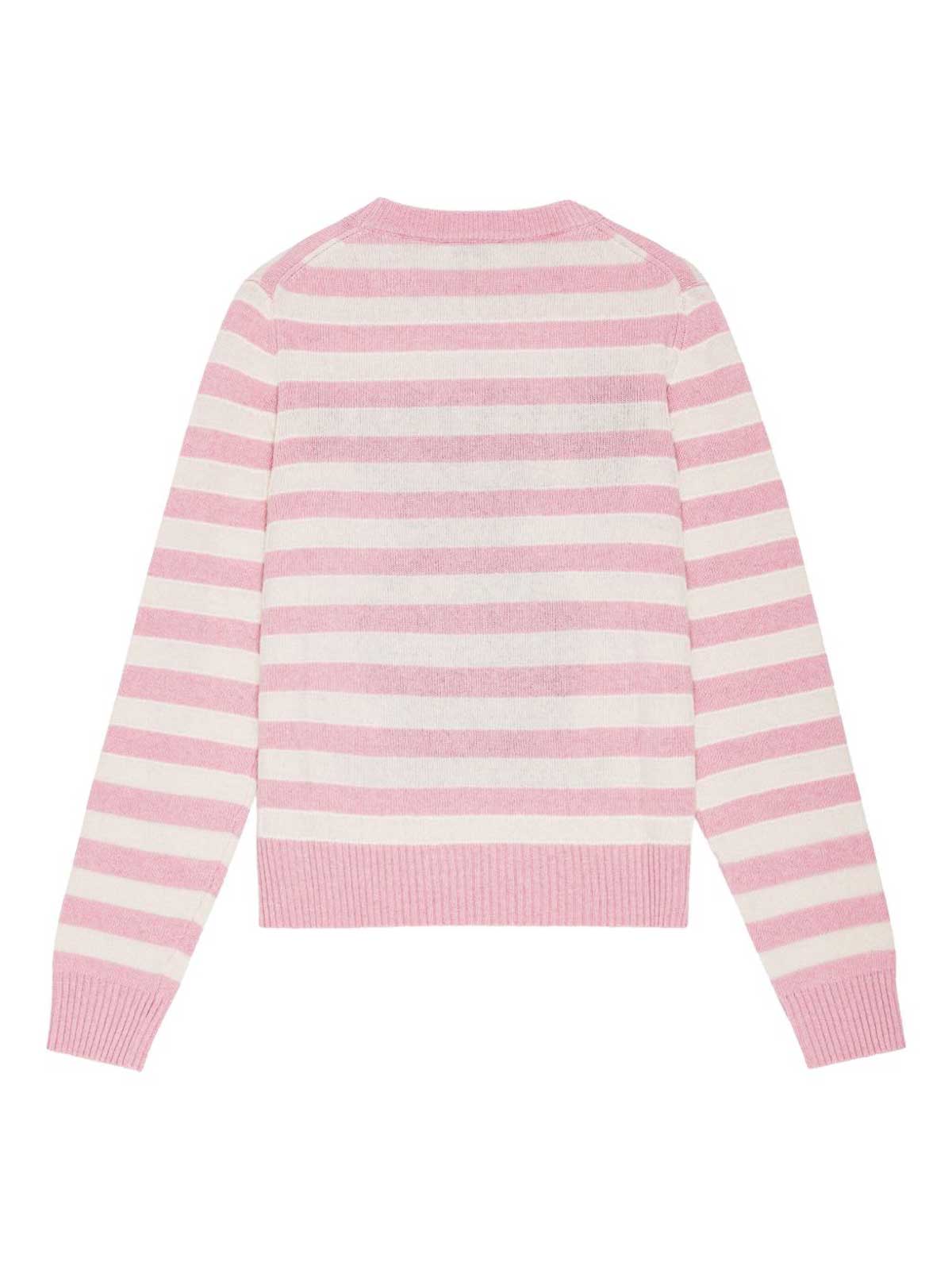 Ganni Striped Graphic Wool Mix Bunny Crewneck In Multi