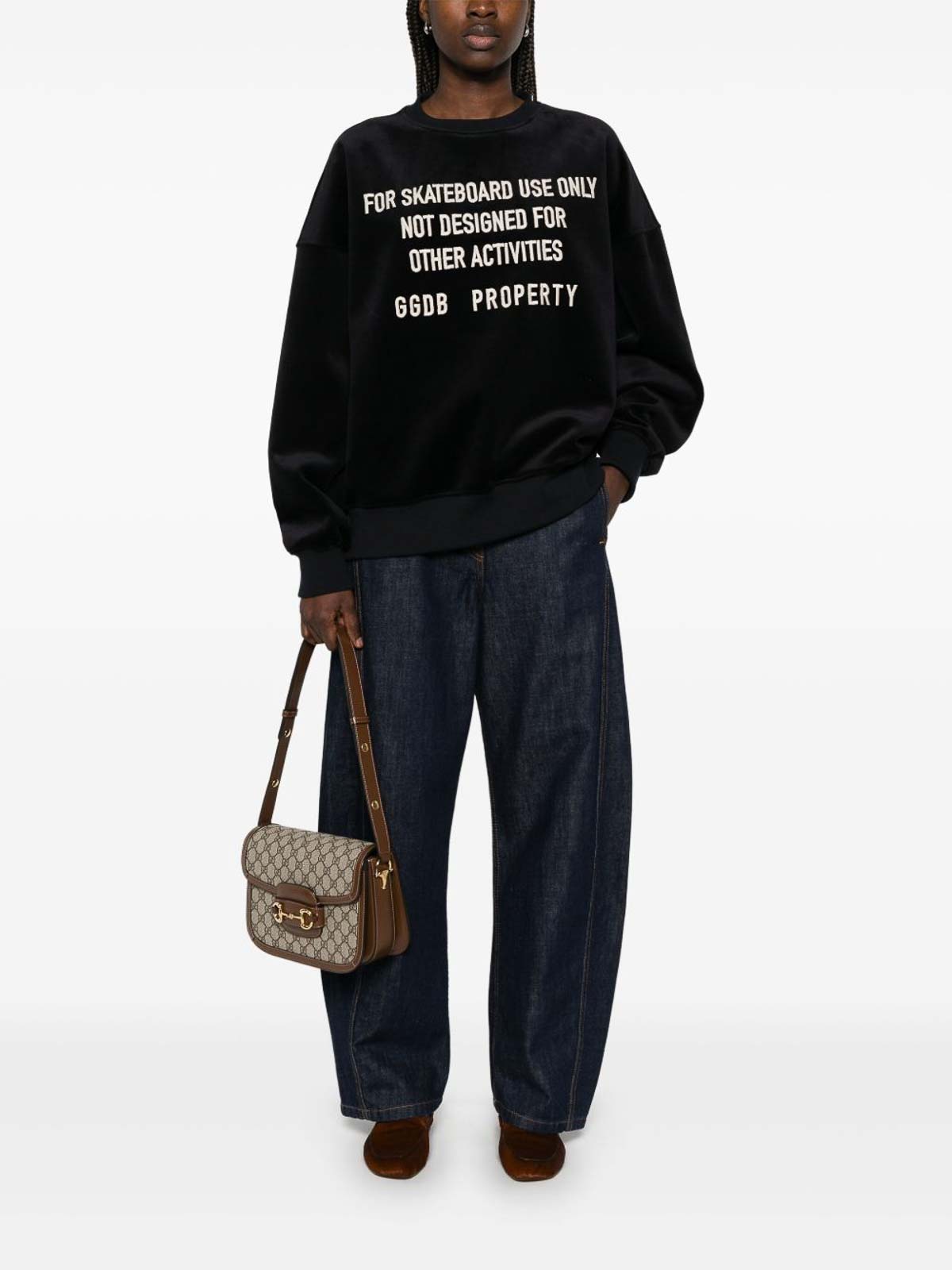 Golden Goose Black Chenille Embroidered Lettering Sweatshirt In Black