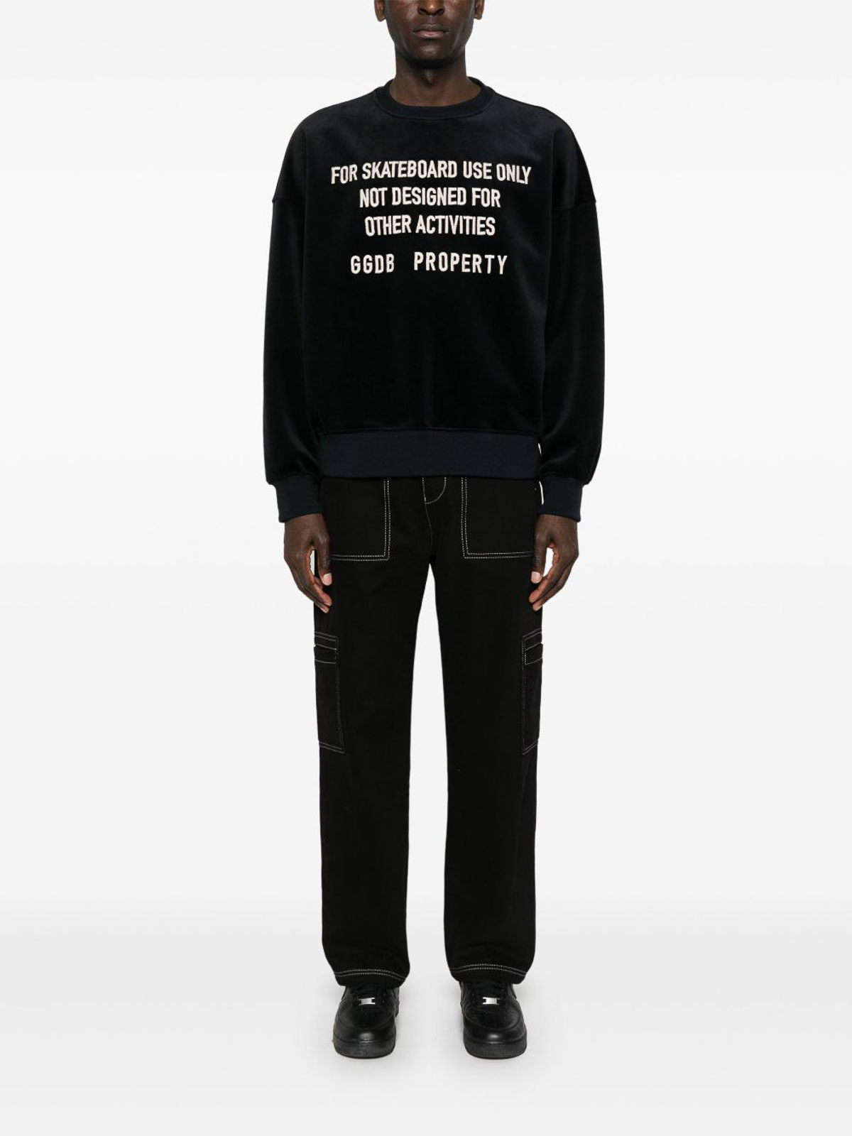 Golden Goose Black Chenille Embroidered Lettering Sweatshirt In Black