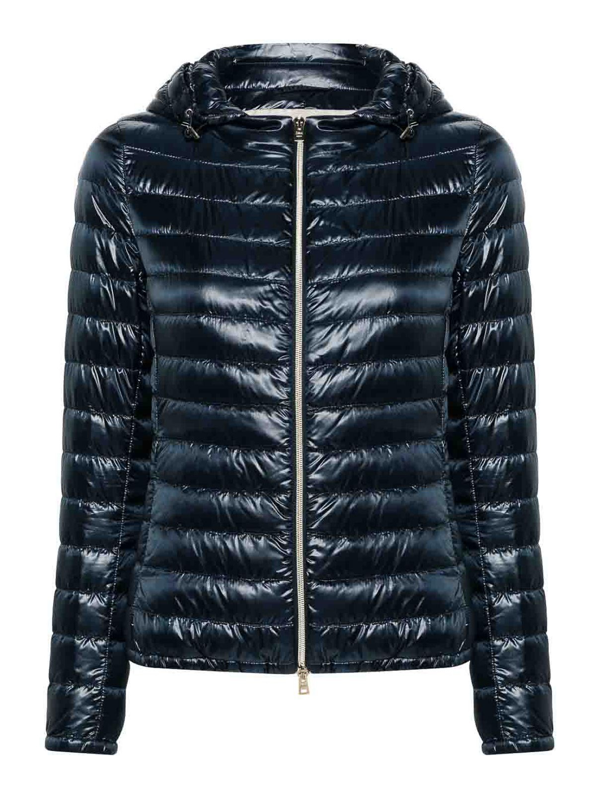 Herno Short Quilted Down Jacket With Detachable Hood In Blue