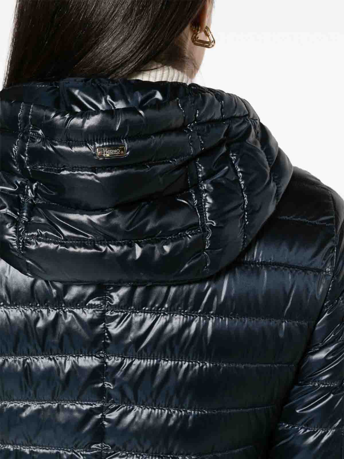 Herno Short Quilted Down Jacket With Detachable Hood In Blue