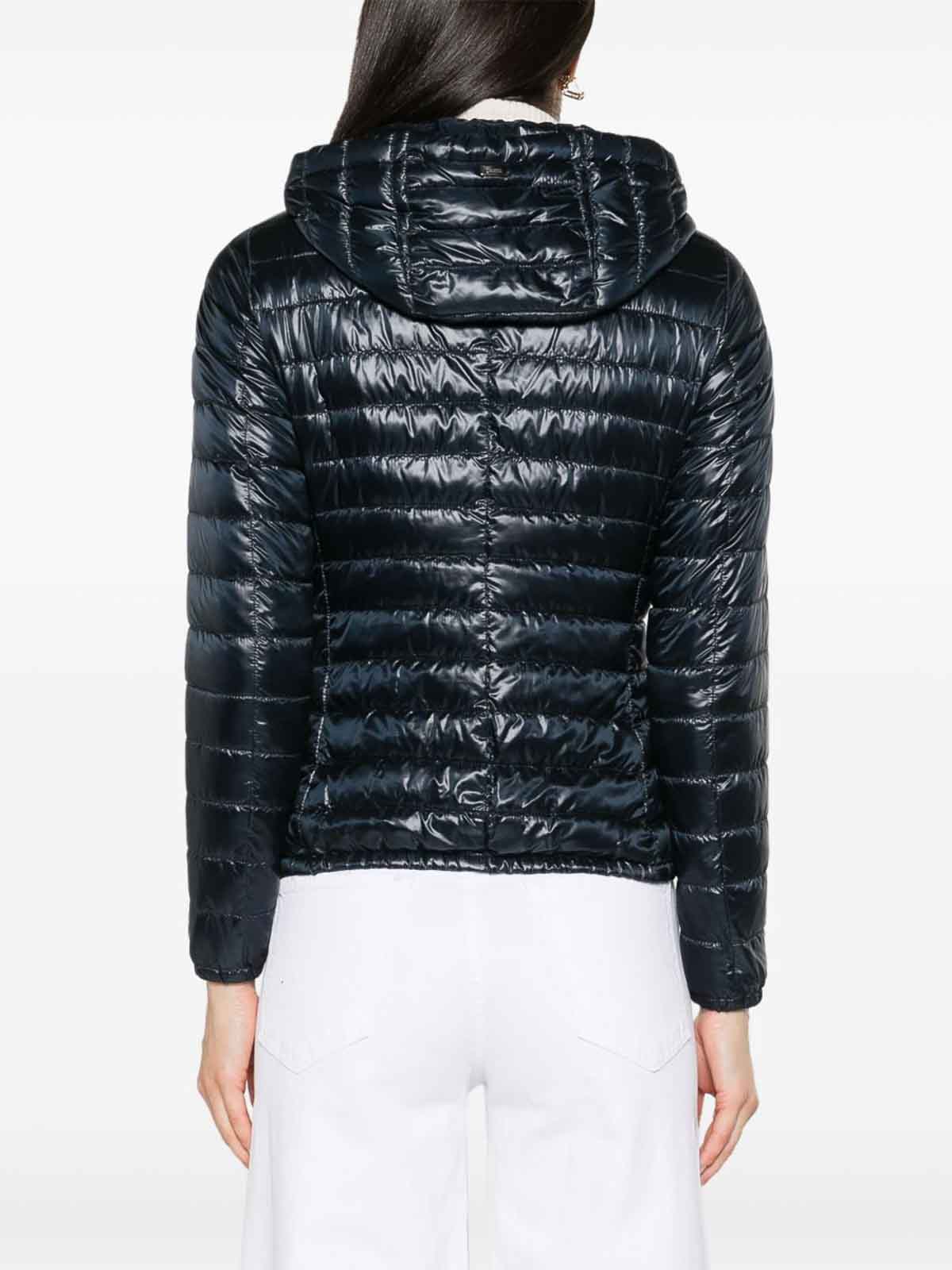 Herno Short Quilted Down Jacket With Detachable Hood In Blue