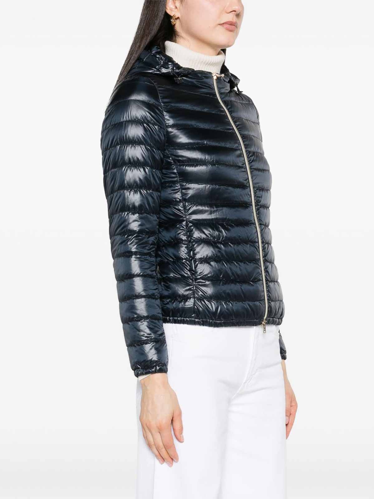 Herno Short Quilted Down Jacket With Detachable Hood In Blue