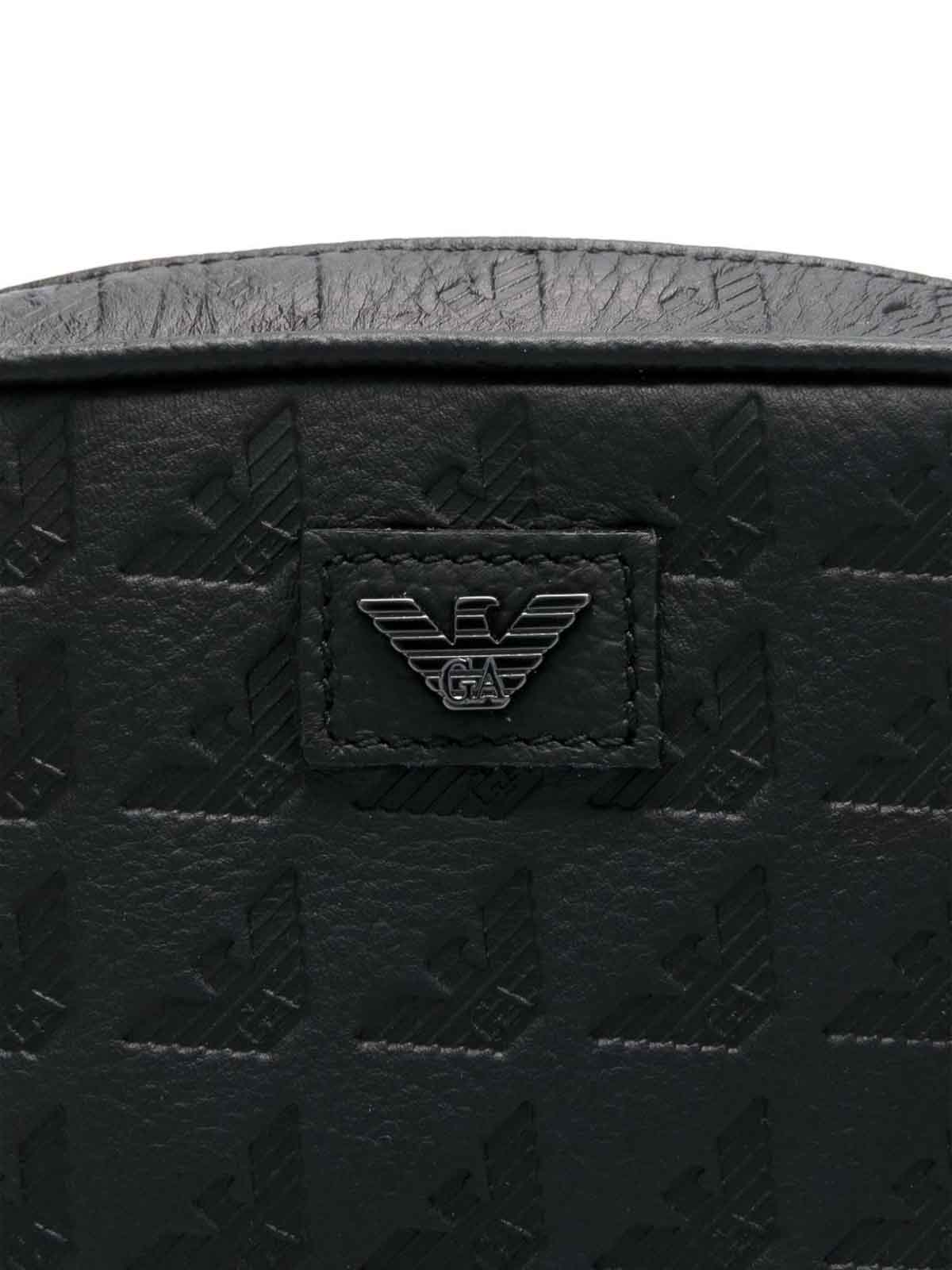 Emporio Armani Logo Leather Pouch In Black