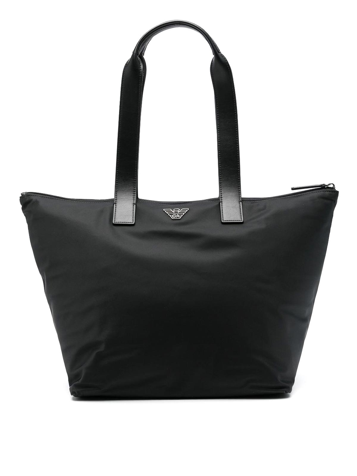 Emporio Armani Modern Black Polyamide Set Shopper With Leather Handles In Black