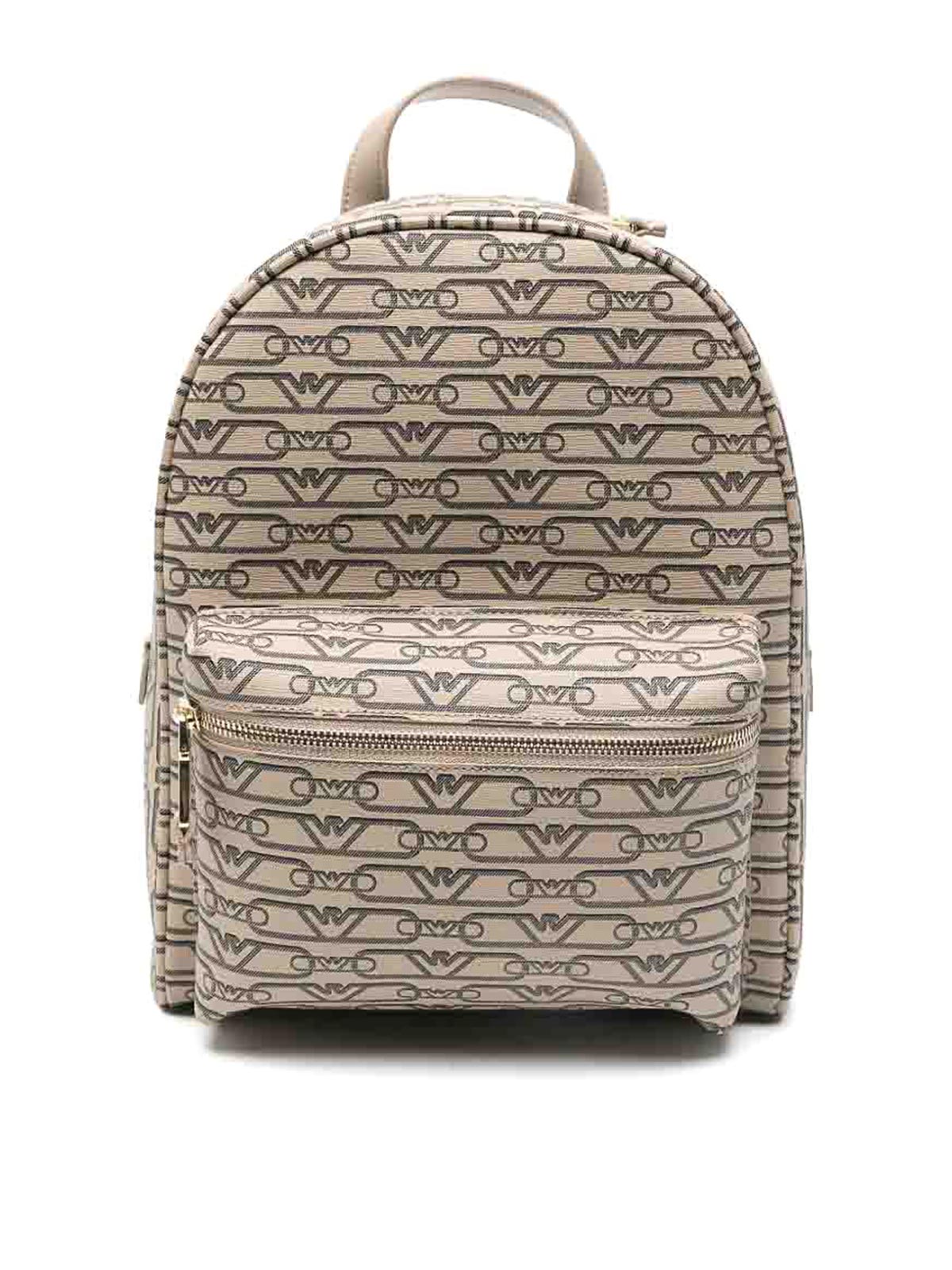 Emporio Armani Logo Print Backpack With Adjustable Straps In Sand