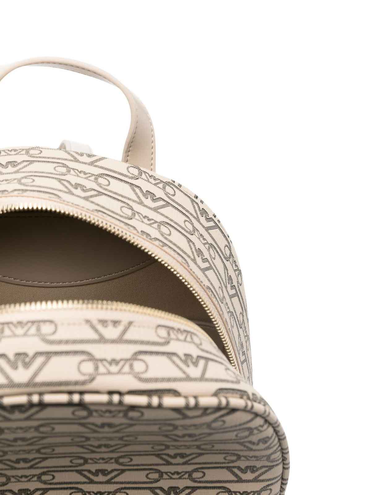 Emporio Armani Logo Print Backpack With Adjustable Straps In Sand