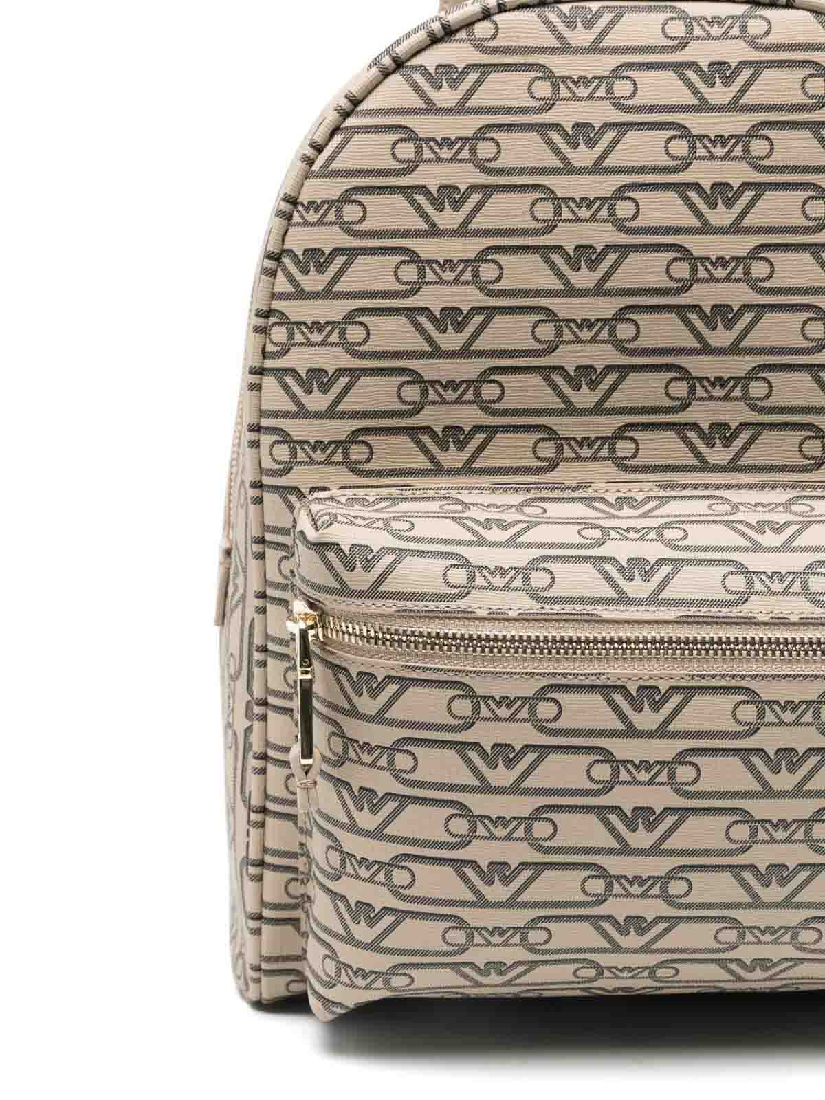 Emporio Armani Logo Print Backpack With Adjustable Straps In Sand