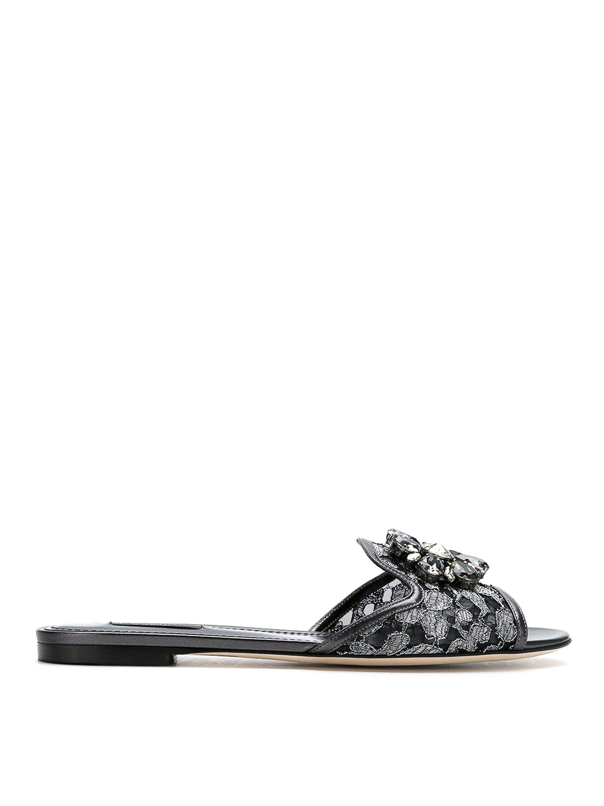 Dolce & Gabbana Woman Sandals Grey Size 7.5 Textile Fibers In Silver