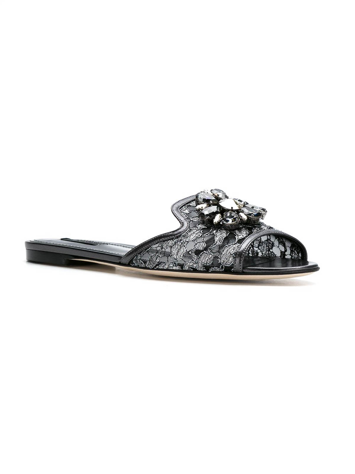 Dolce & Gabbana Woman Sandals Grey Size 7.5 Textile Fibers In Silver