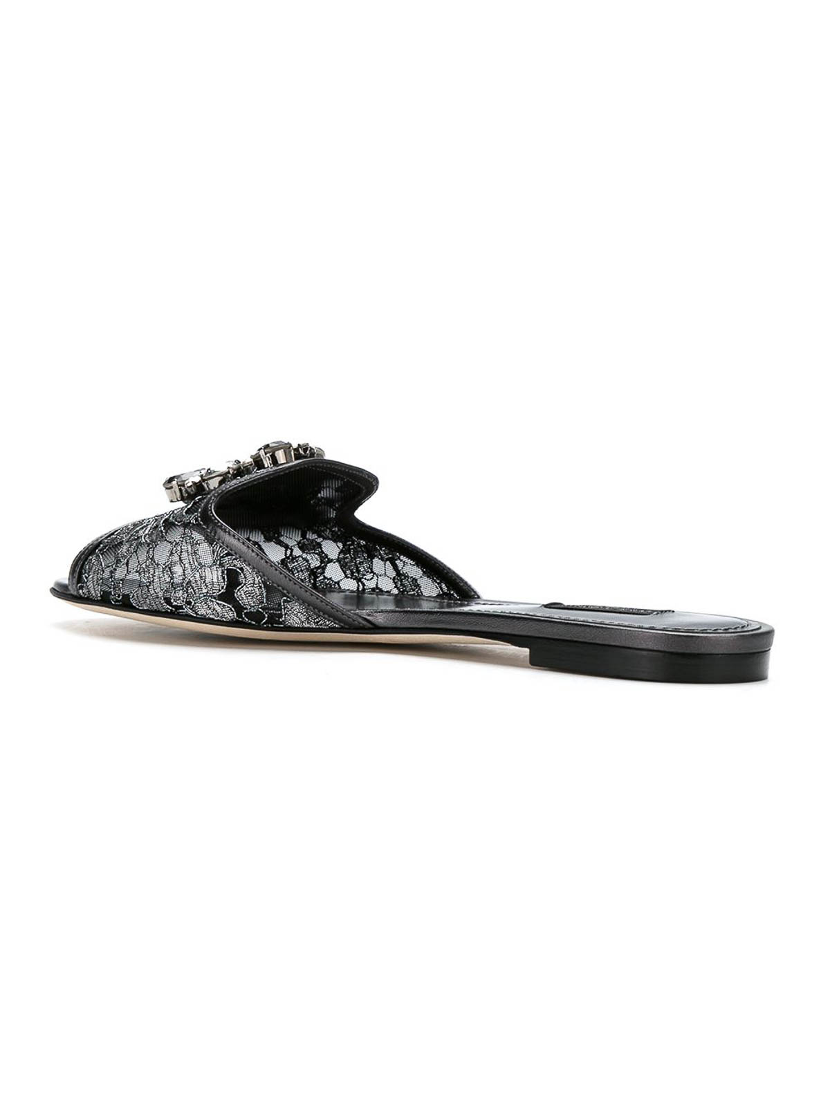 Dolce & Gabbana Woman Sandals Grey Size 7.5 Textile Fibers In Silver