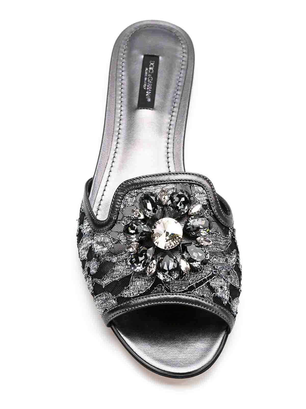 Dolce & Gabbana Woman Sandals Grey Size 7.5 Textile Fibers In Silver