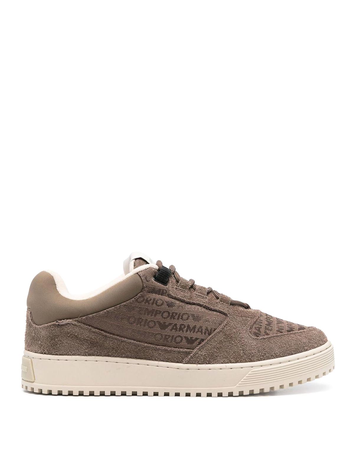 Emporio Armani Suede Leather Sneakers In Brown
