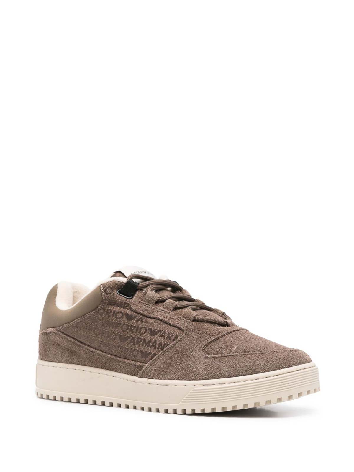 Emporio Armani Suede Leather Sneakers In Brown