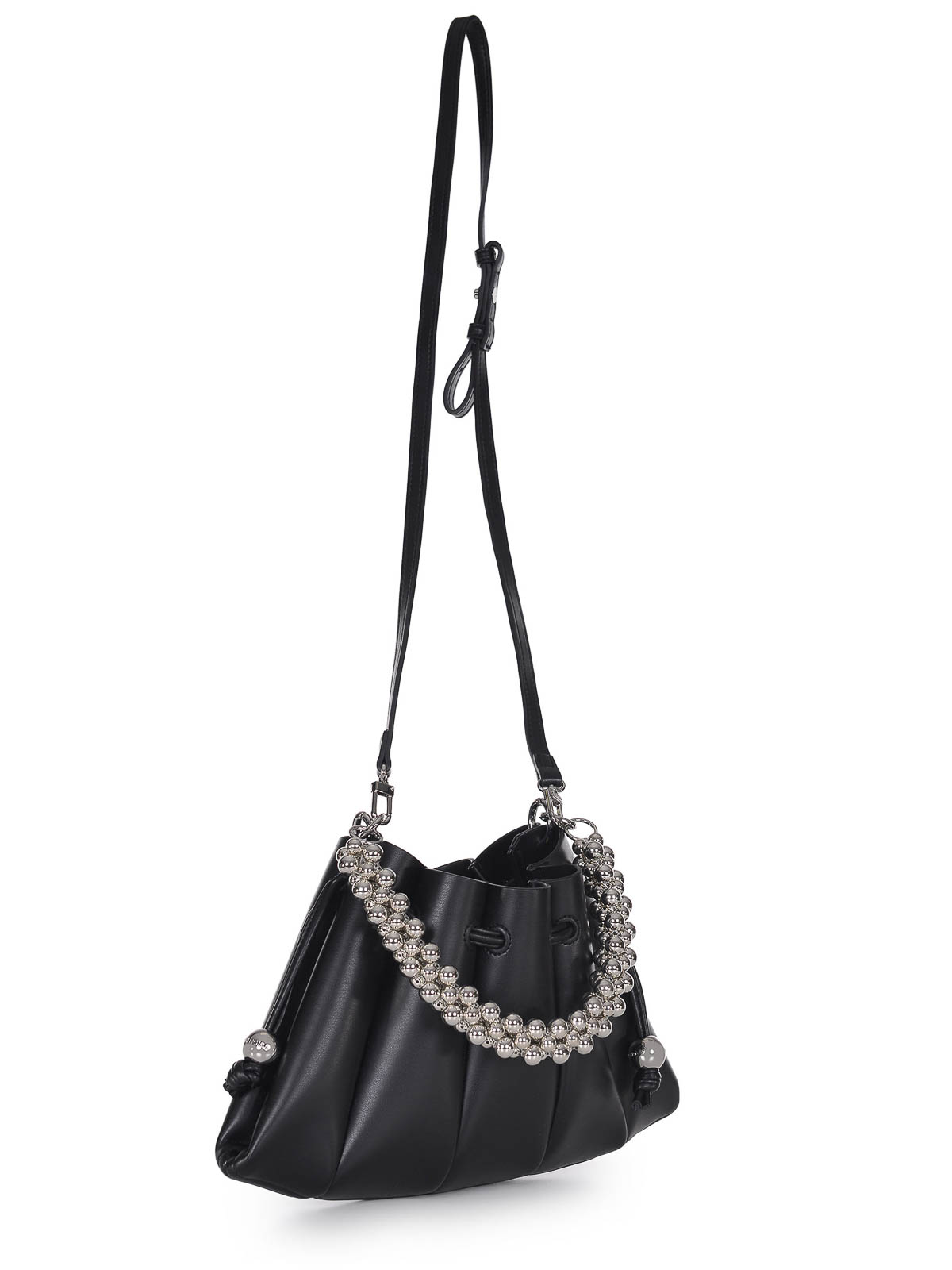 Themoirè Beaded-handle Pleated Shoulder Bag In Black
