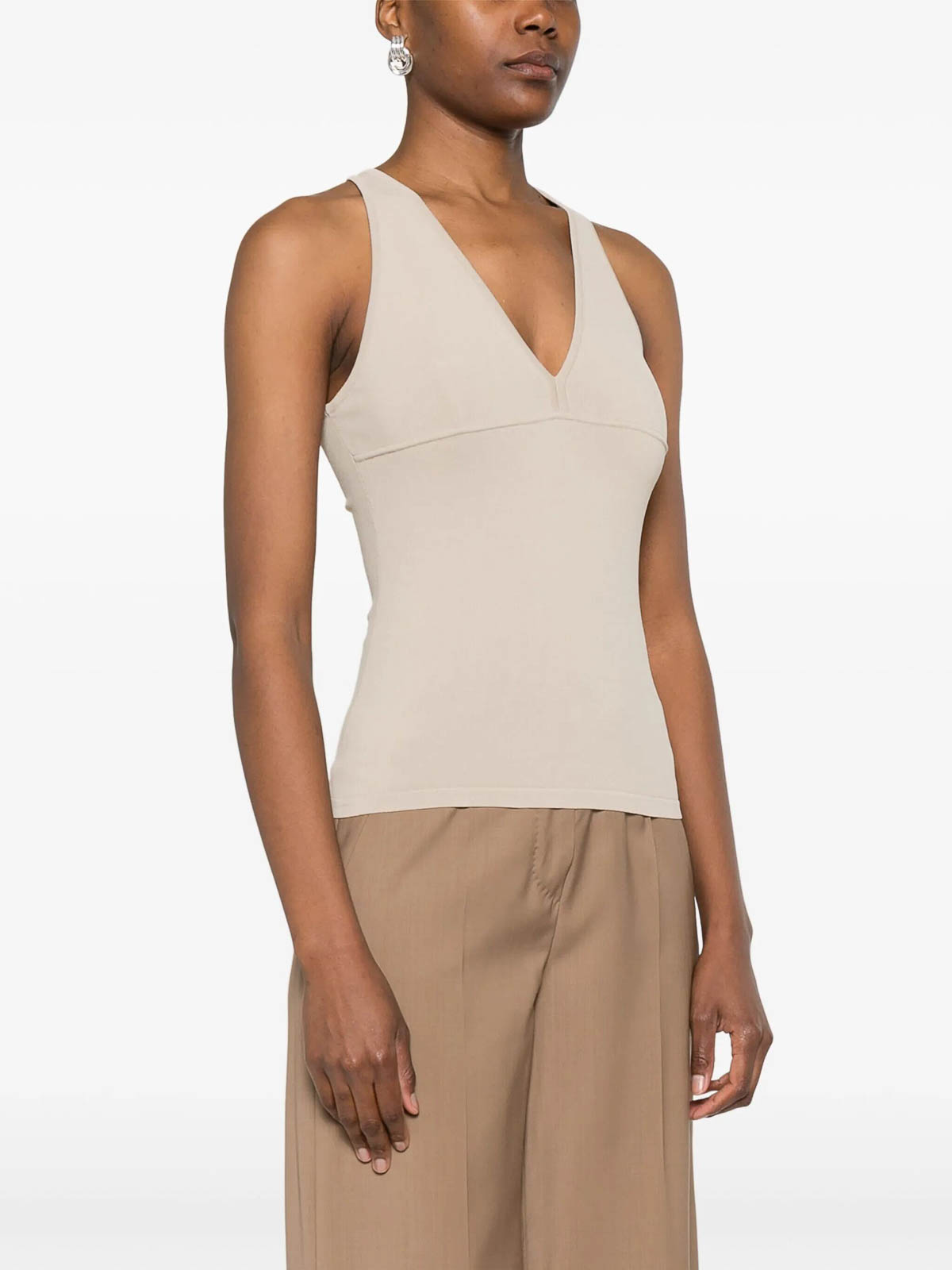 Max Mara V-neck Sleeveless Fitted Top Style In Neutral