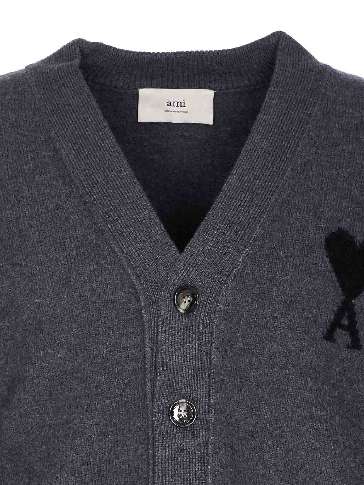 Ami Alexandre Mattiussi Ami Paris Ami De Coeur Heather Grey Wool Cardigan Men In Gray