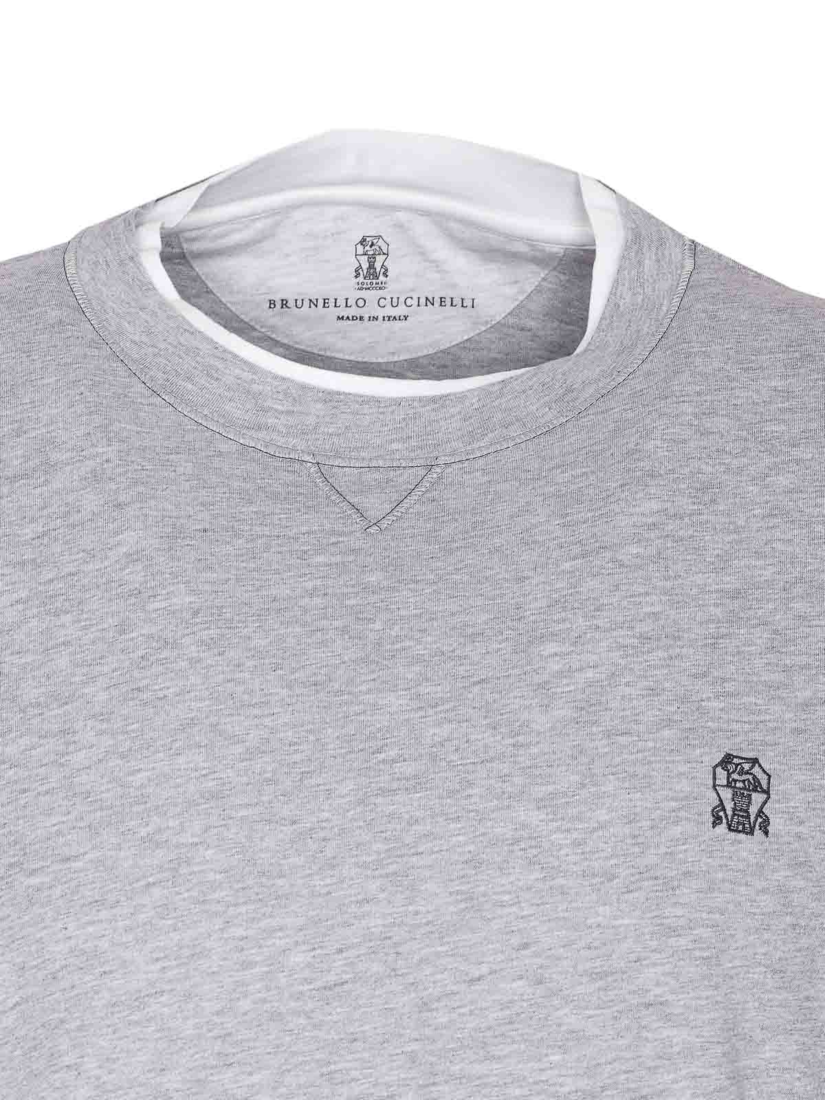 Brunello Cucinelli Layered Crewneck T-shirt Stitch Detailing In Gray