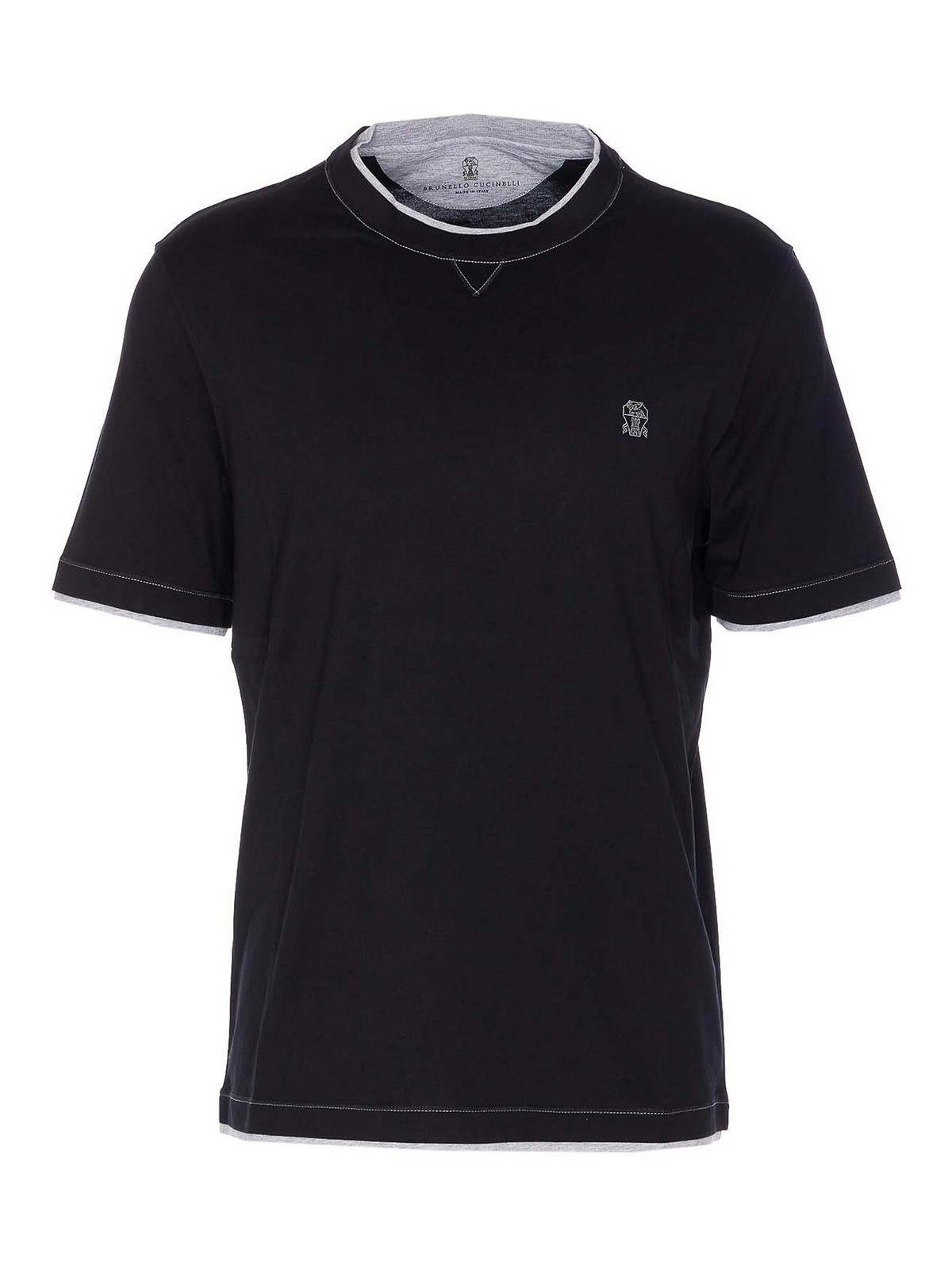 Brunello Cucinelli Logo Crew Neck Cotton T-shirt With Contrast Trim In Black