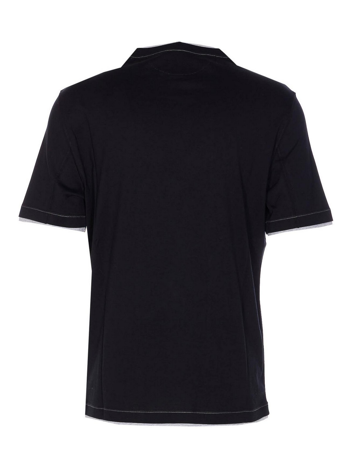 Brunello Cucinelli Logo Crew Neck Cotton T-shirt With Contrast Trim In Black