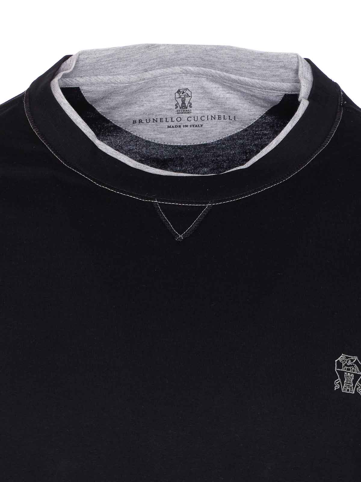 Brunello Cucinelli Logo Crew Neck Cotton T-shirt With Contrast Trim In Black