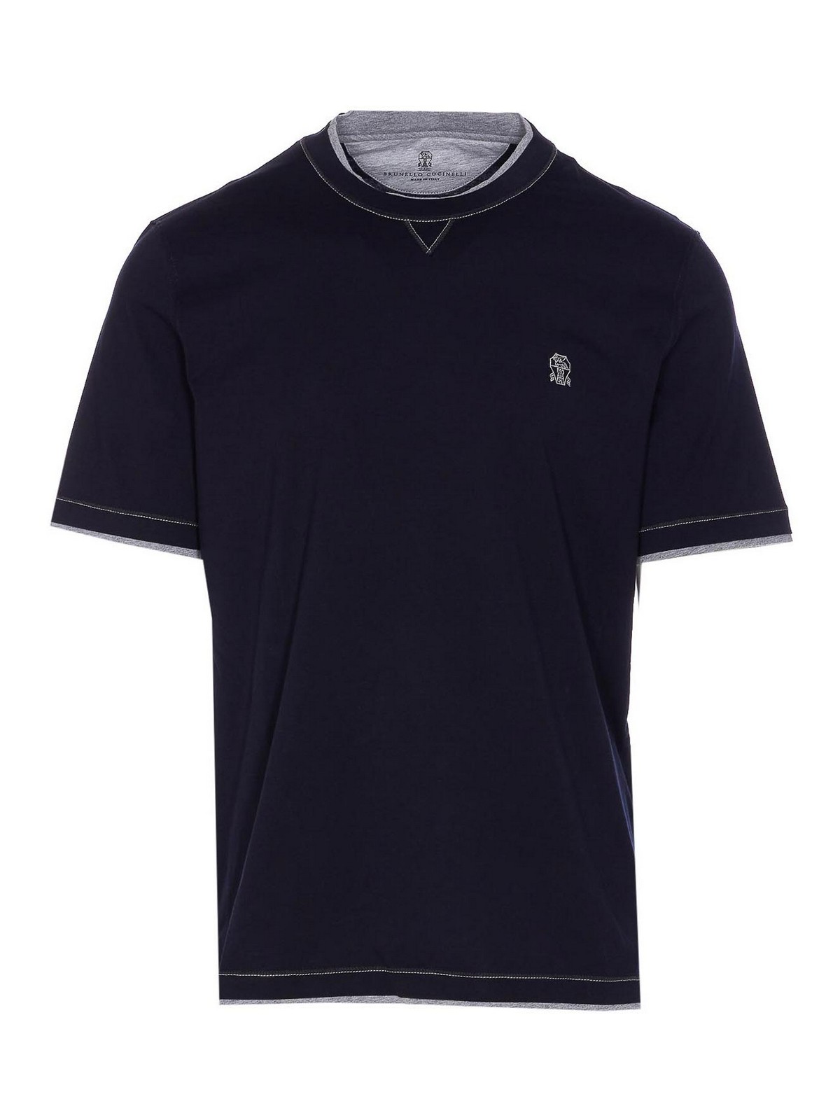Brunello Cucinelli Logo Crew Neck Cotton T-shirt With Contrast Trim In Black